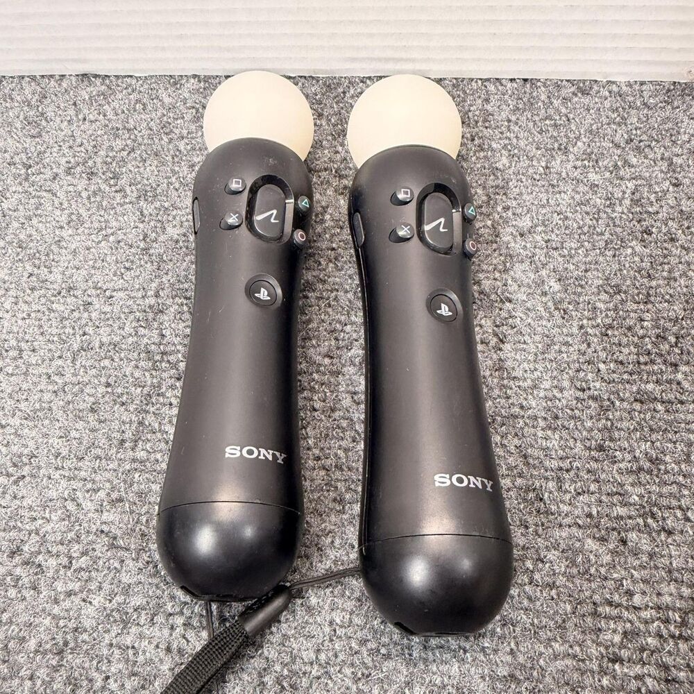 Sony PlayStation Move Motion Controllers Pair Black CECH-ZCM1U PS3 PS4 Tested